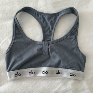 Alo Yoga Icon Ribbed Henley Bra Grey Gray XS